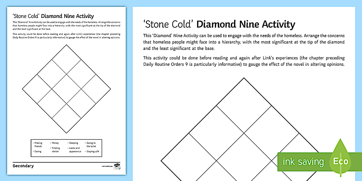 Diamond Nine Worksheet Worksheet To Support Teaching On Stone Cold By Diamond Nine Worksheet Worksheet To Support Teaching On Stone Cold By