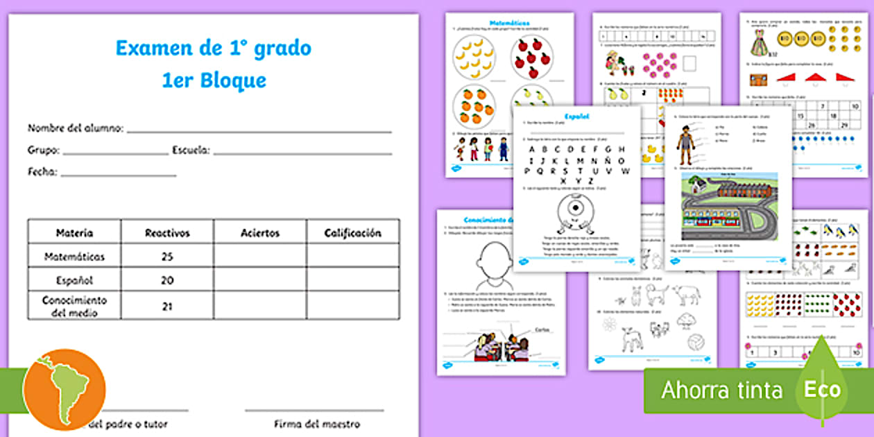 Examen: Primer Grado para el primer bloque- Guía de trabajo