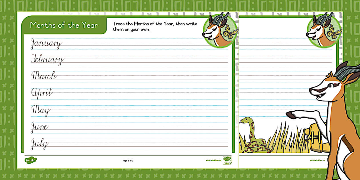 Gr3 English SA Cursive Months of the Year Writing Sheet (CAPS)