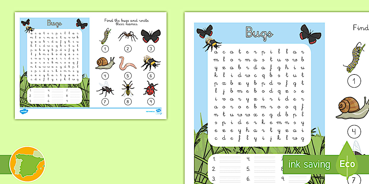 A1 Sopa de letras: Bichos en inglés - Twinkl