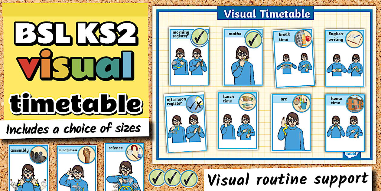 Visual Timatable BSL KS2 Visual Timetable Cards - school routine