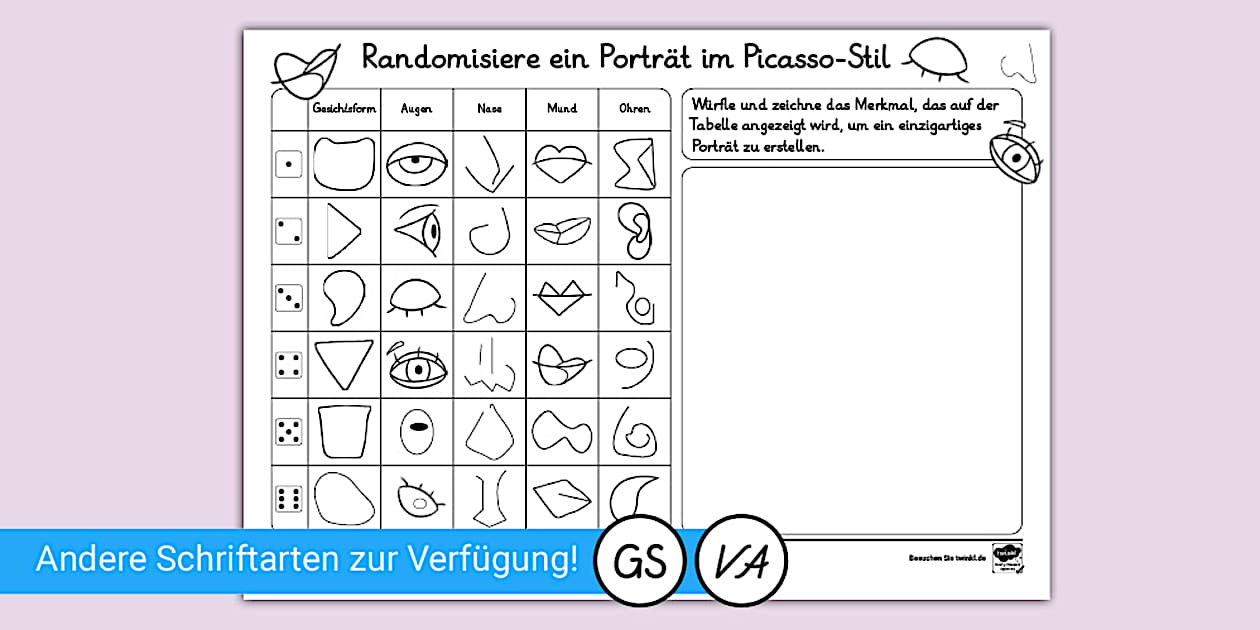 Randomisiere ein Porträt im Picasso-Stil - Arbeitsblatt