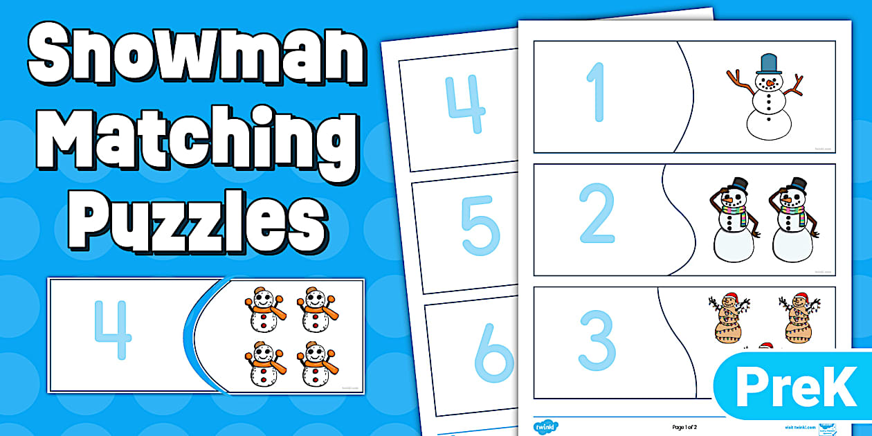 Prekindergarten Number and Quantity Snowman Matching Puzzles