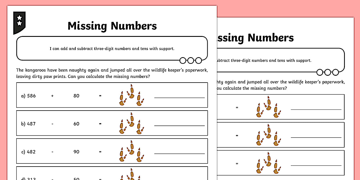 Adding and Subtracting Three-Digit Numbers and Tens Missing Number ...