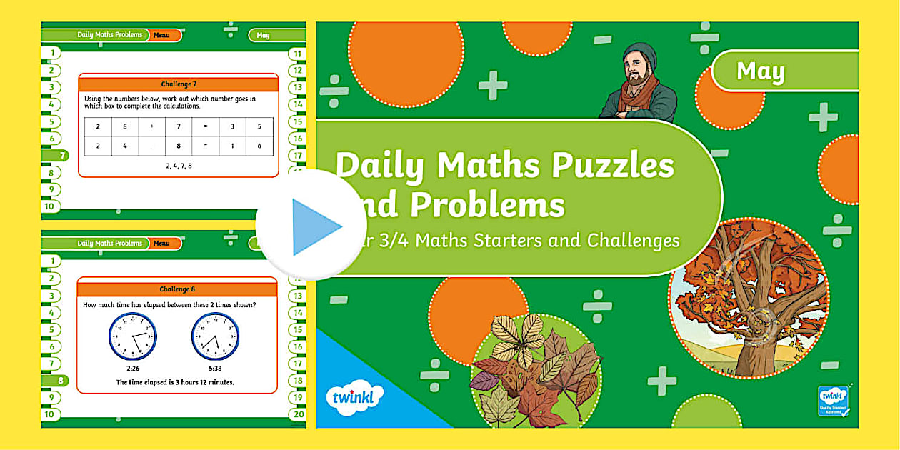 May Year 3/4 Maths Puzzle and Problem Starters - Twinkl
