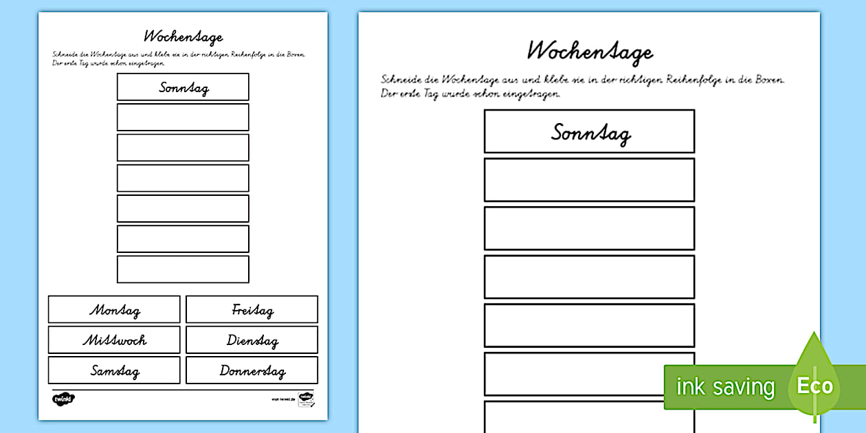 Wochentage Arbeitsblatt (Teacher-Made) - Twinkl