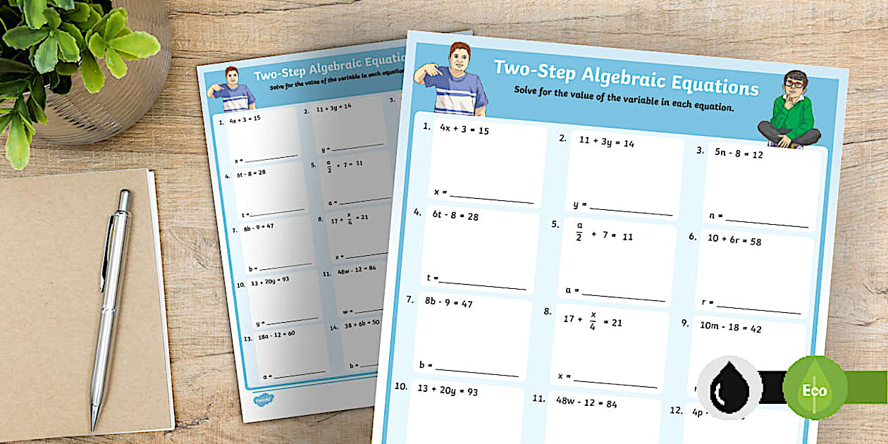 TwoStep Equations Worksheets PDF (teacher made) Twinkl