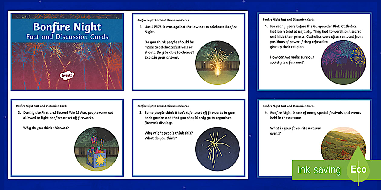 Bonfire Night Discussion Cards for KS2 - Twinkl