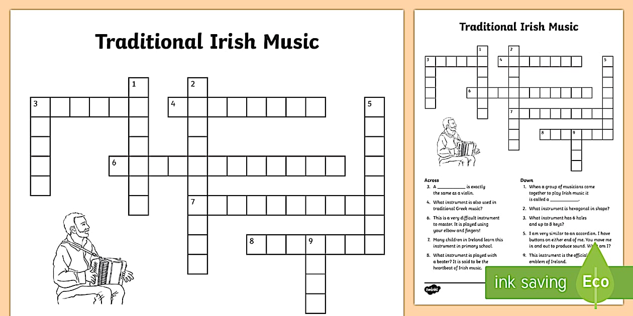 Traditional Irish Musical Instruments Crossword ROI