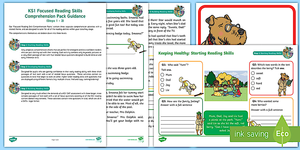 KS1 Keeping Healthy Focused Reading Skills Comprehension Pack