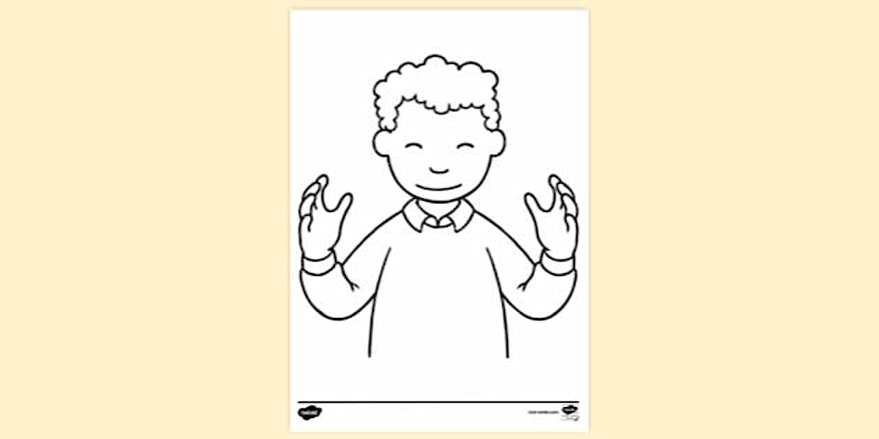 Child Indicating Big With Hands Colouring Sheet - Twinkl