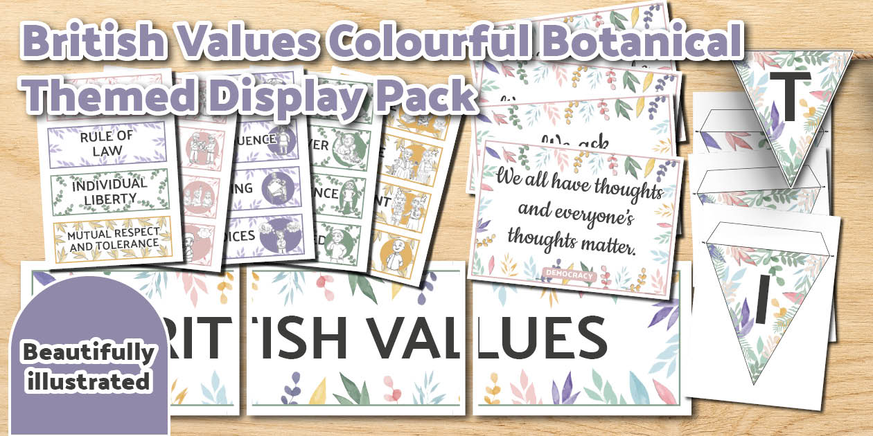 British Values Colourful Botanical Themed Display Pack