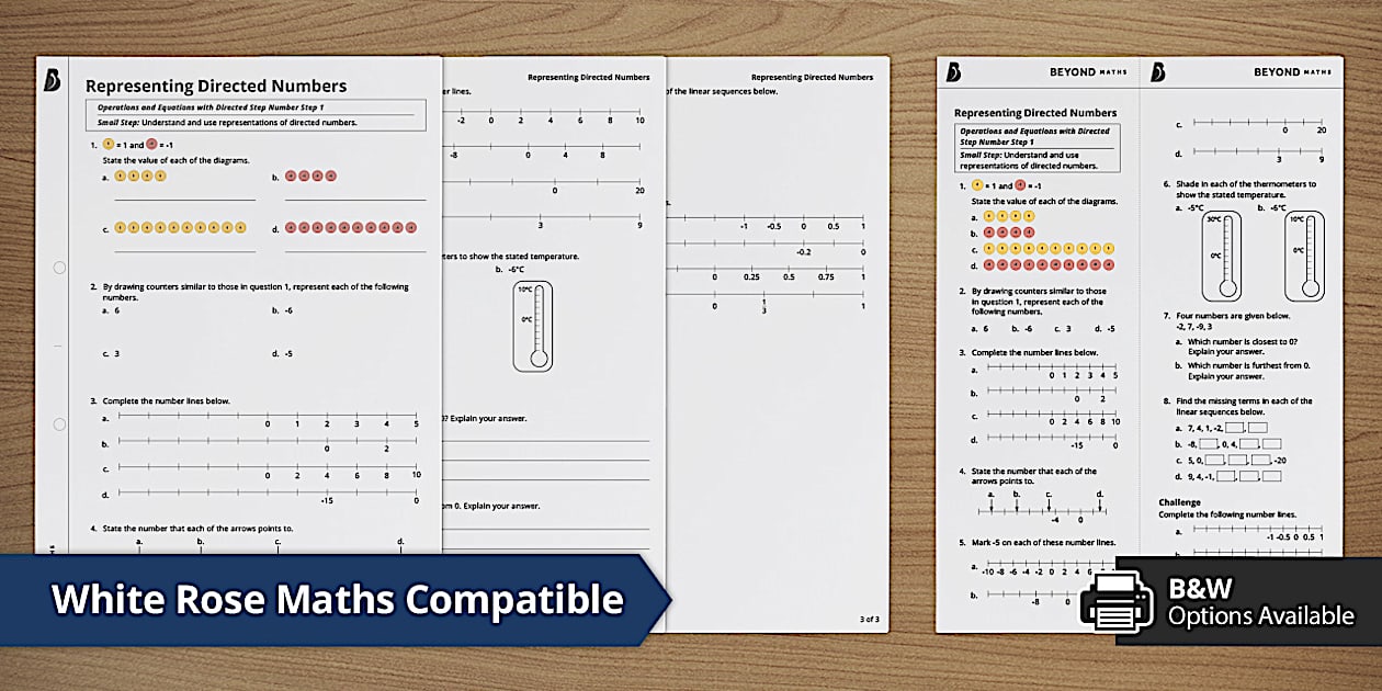 👉 Representations of Directed Number Worksheet | Beyond