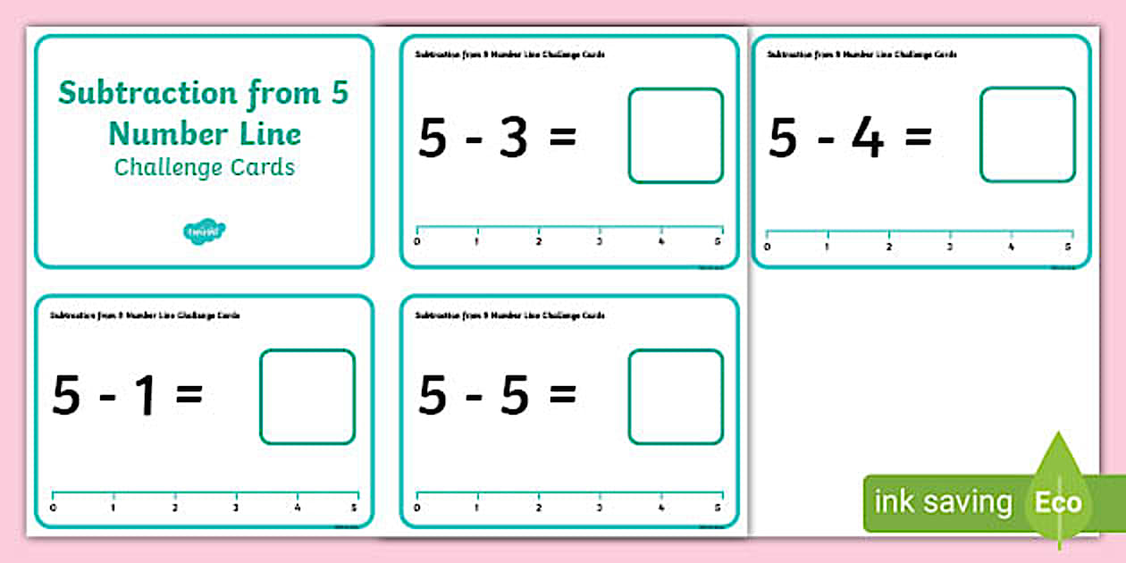 Line Using Number Cards Cursive Subtraction from 5 Number Line Challenge Cards