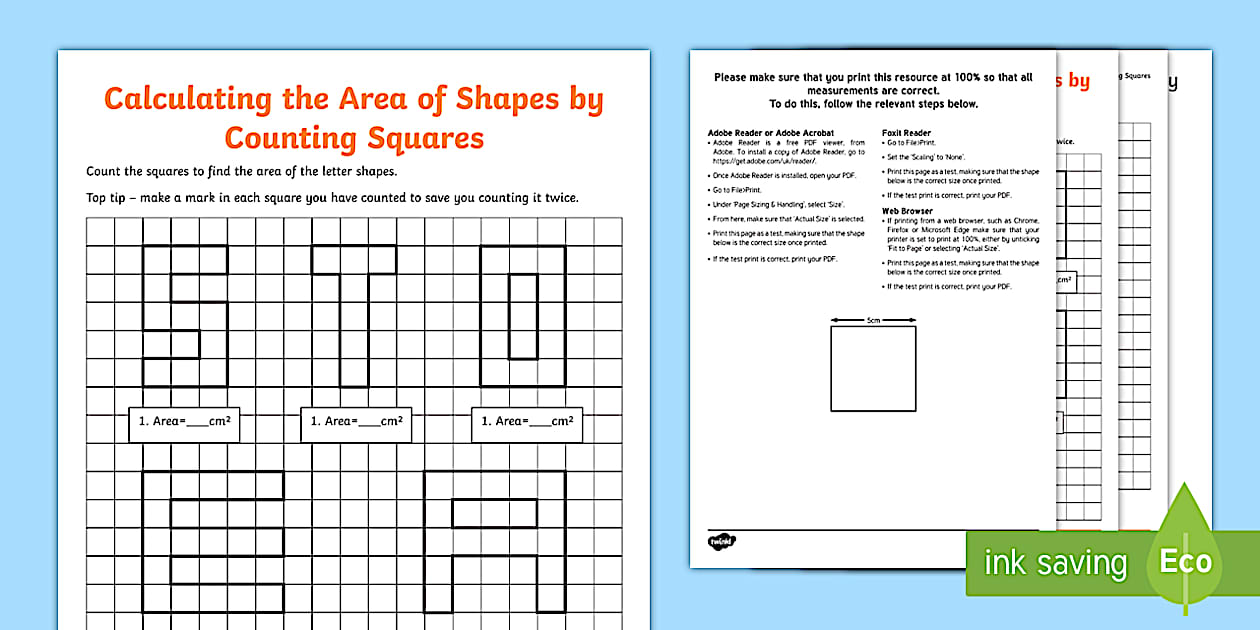 Editable Calculate Area by Counting Squares Worksheet
