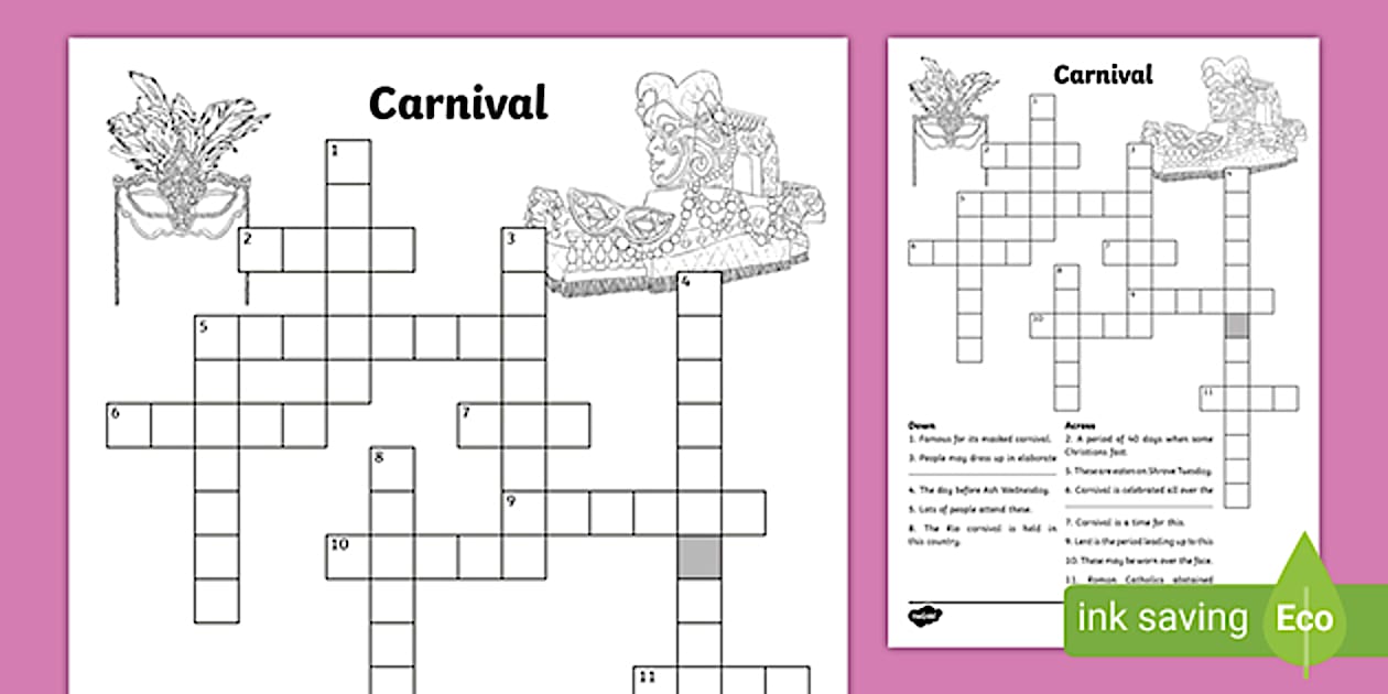 Carnival Crossword (teacher made) Twinkl