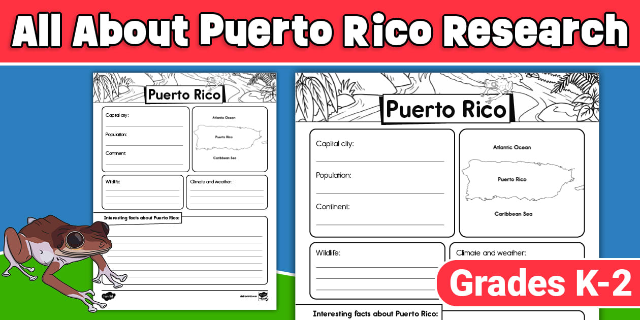 All About Puerto Rico Research Worksheet for K-2nd Grade