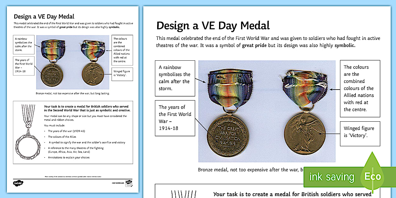 Editable Design a VE Day Medal Worksheet - Twinkl