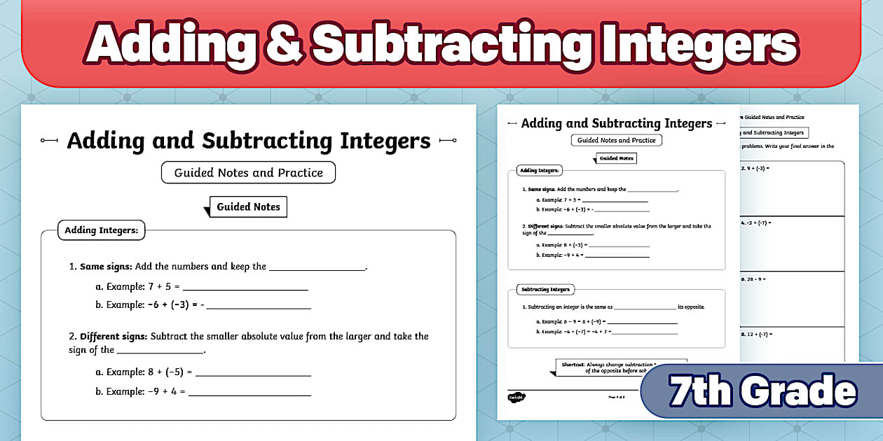 Adding and Subtracting Integers Guided Notes and Practice