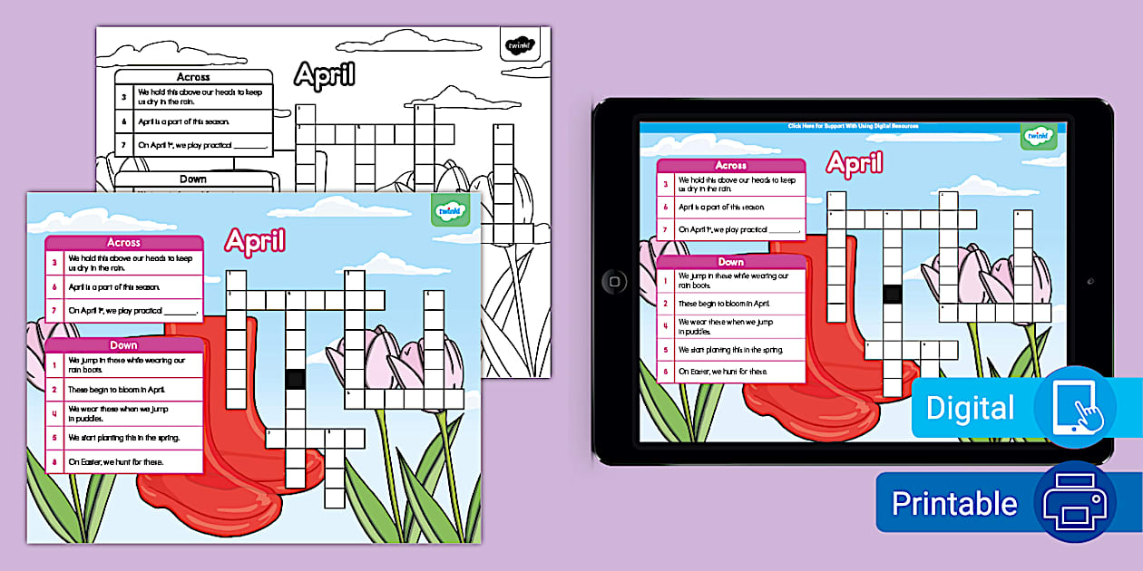 April Crossword for K 2nd Grade (teacher made) Twinkl