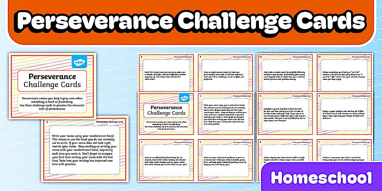 Perseverance Lesson Challenge Cards for Homeschool