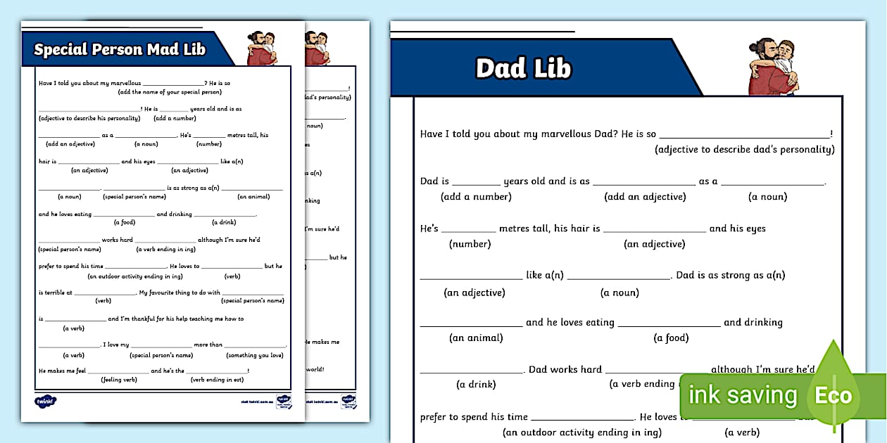 Father and Special Person Mad Lib Activity (teacher made)