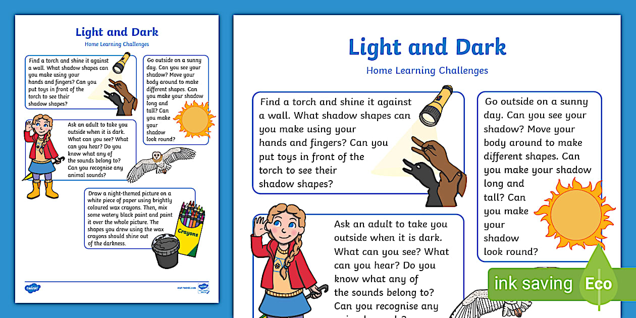 Light Eyfs EYFS Light and Dark Home Learning Challenges Nursery FS1