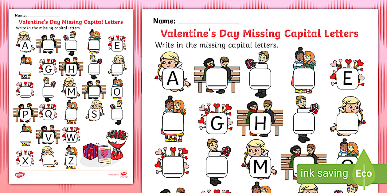 Valentine's Day Missing Capital Letters Worksheet | KS1