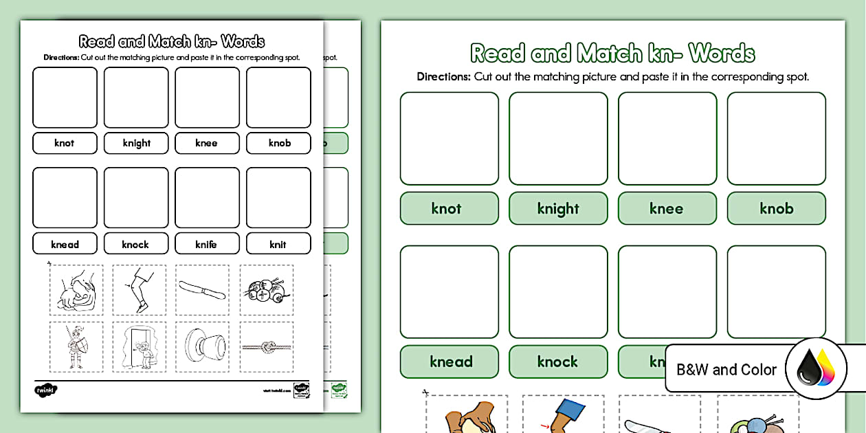 Read and Match kn- Words Worksheet (teacher made) - Twinkl