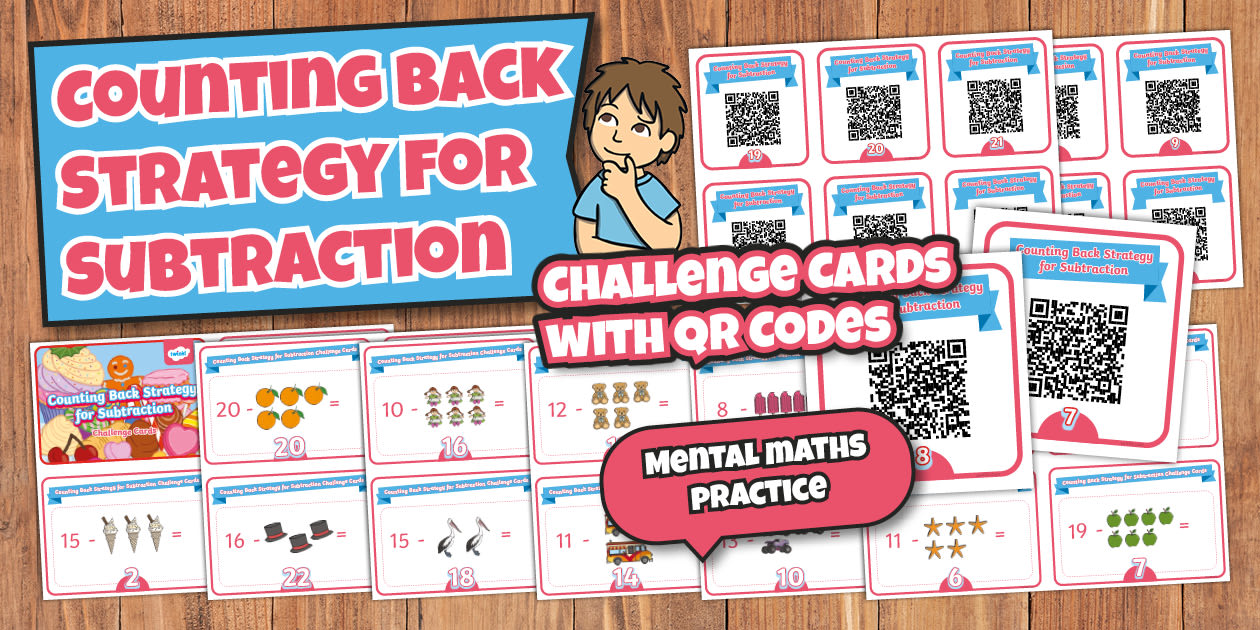 Counting Back Strategy for Subtraction Challenge Cards with QR Codes