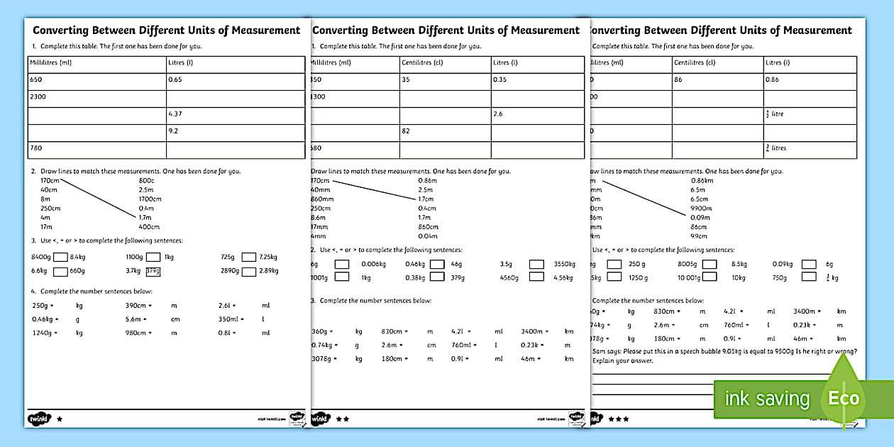 Converting Measurements Worksheet KS2 Maths Resource