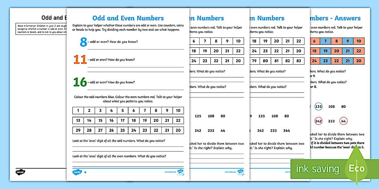 Lower Ability Year 2 Maths Odd and Even Numbers Homework Worksheet