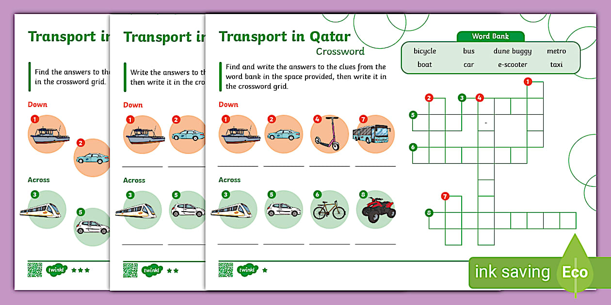 Land Transport Crossword (Hecho por educadores) Twinkl