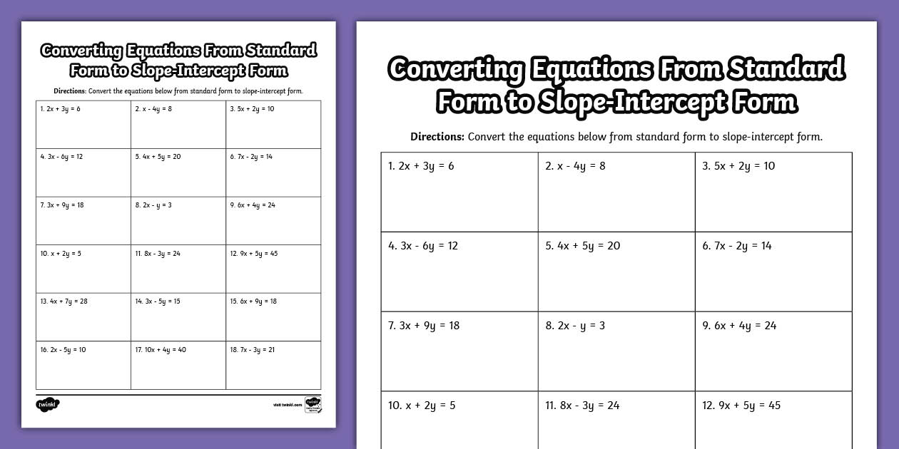 Converting Equations From Standard Form to Slope-Intercept