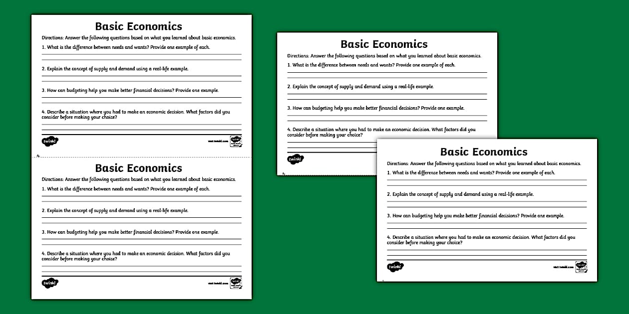 Basic Economics Exit Ticket for 3rd-5th Grade