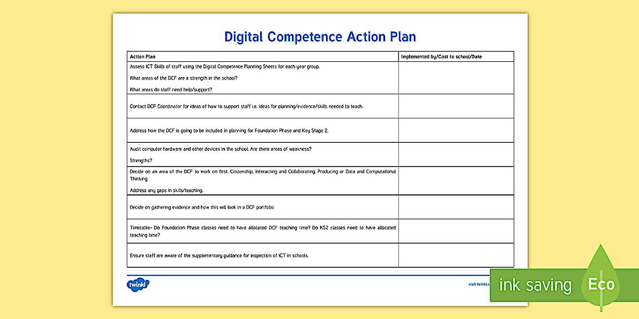 Digital Competence Action Plan Planning Template - Twinkl