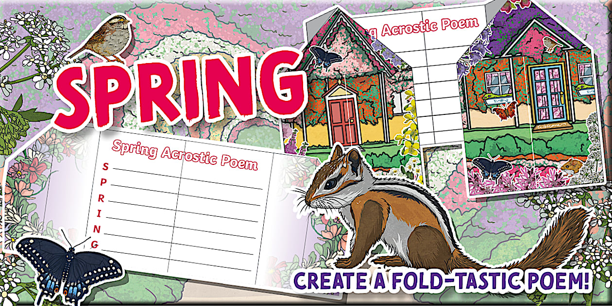 Spring Acrostic Poem Folded Paper House Sculpture