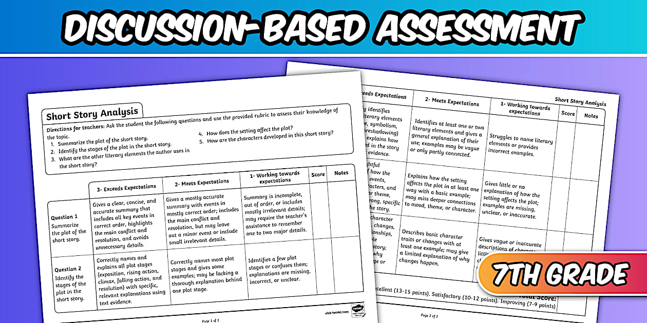 Seventh Grade ELA Short Story Discussion-Based Assessment
