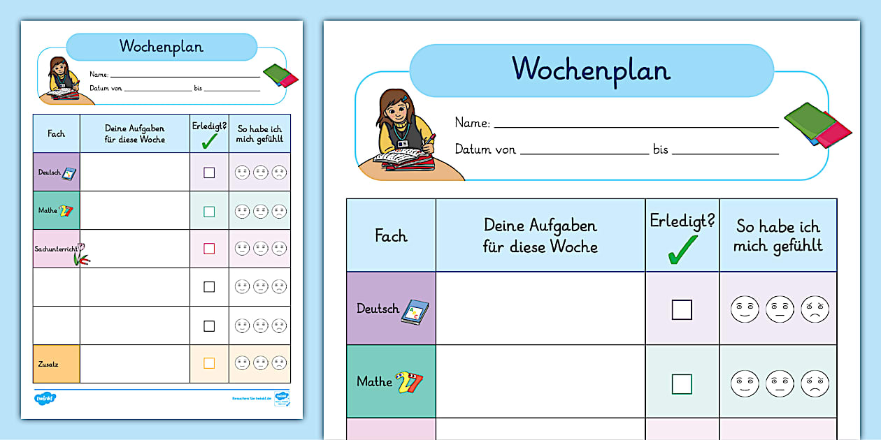 Wochenplan Schule - Vorlagen
