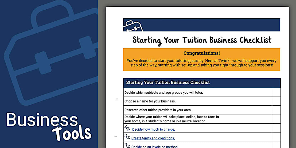 Tutoring Business Plan PDF Twinkl (teacher made) Twinkl