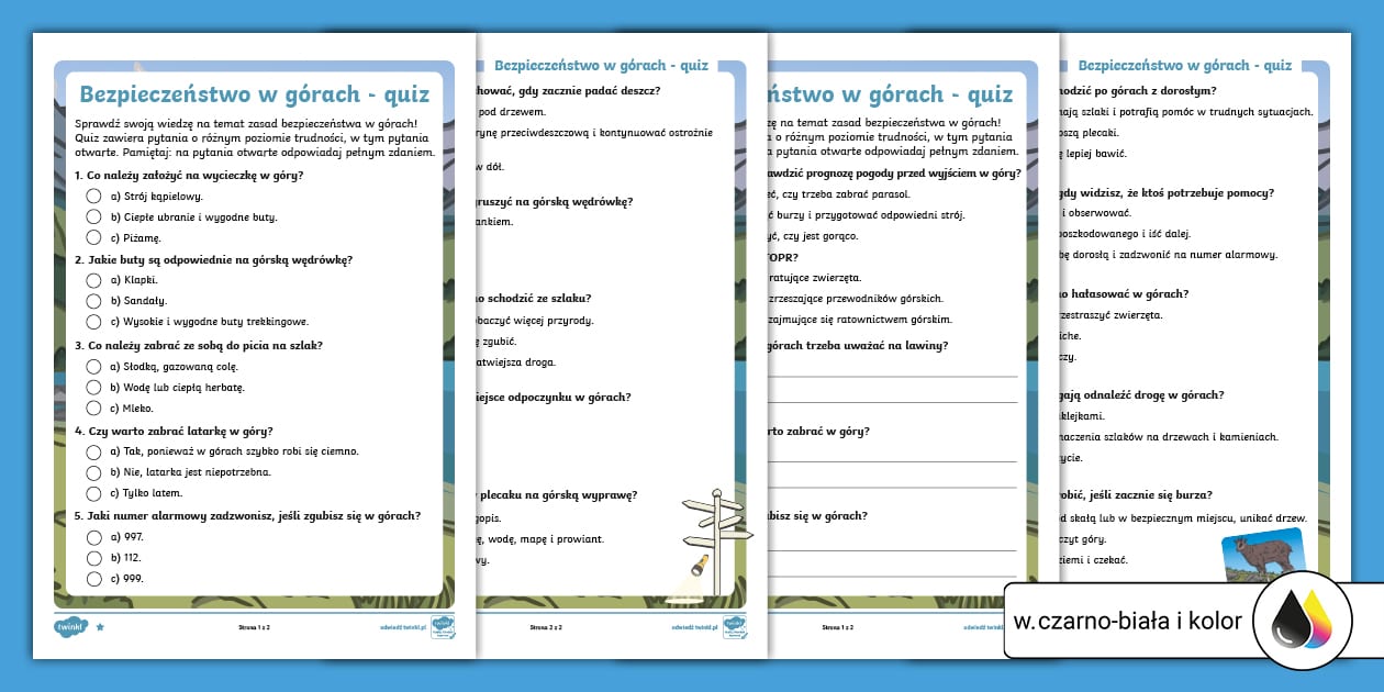 Bezpieczeństwo w górach | Quiz (teacher made) - Twinkl