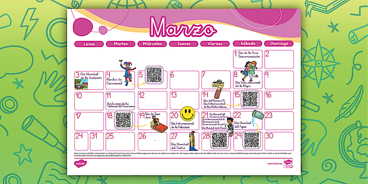 Calendario y eventos de marzo de 2025 (profesor hizo)