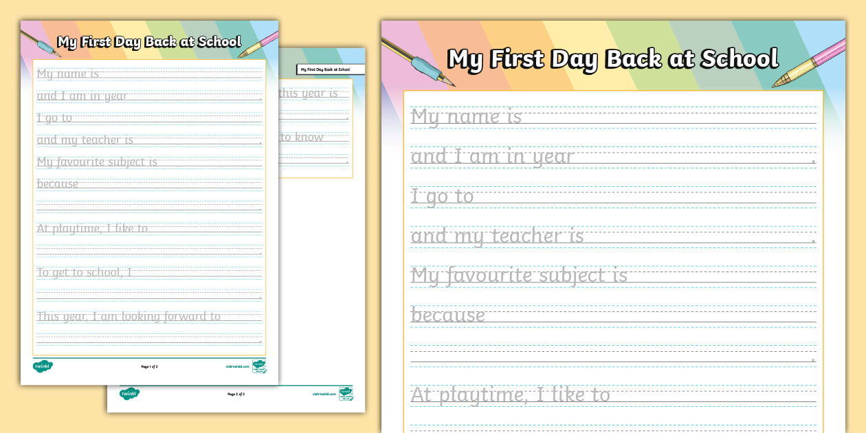 KS2 My First Day Back At School Handwriting Activity