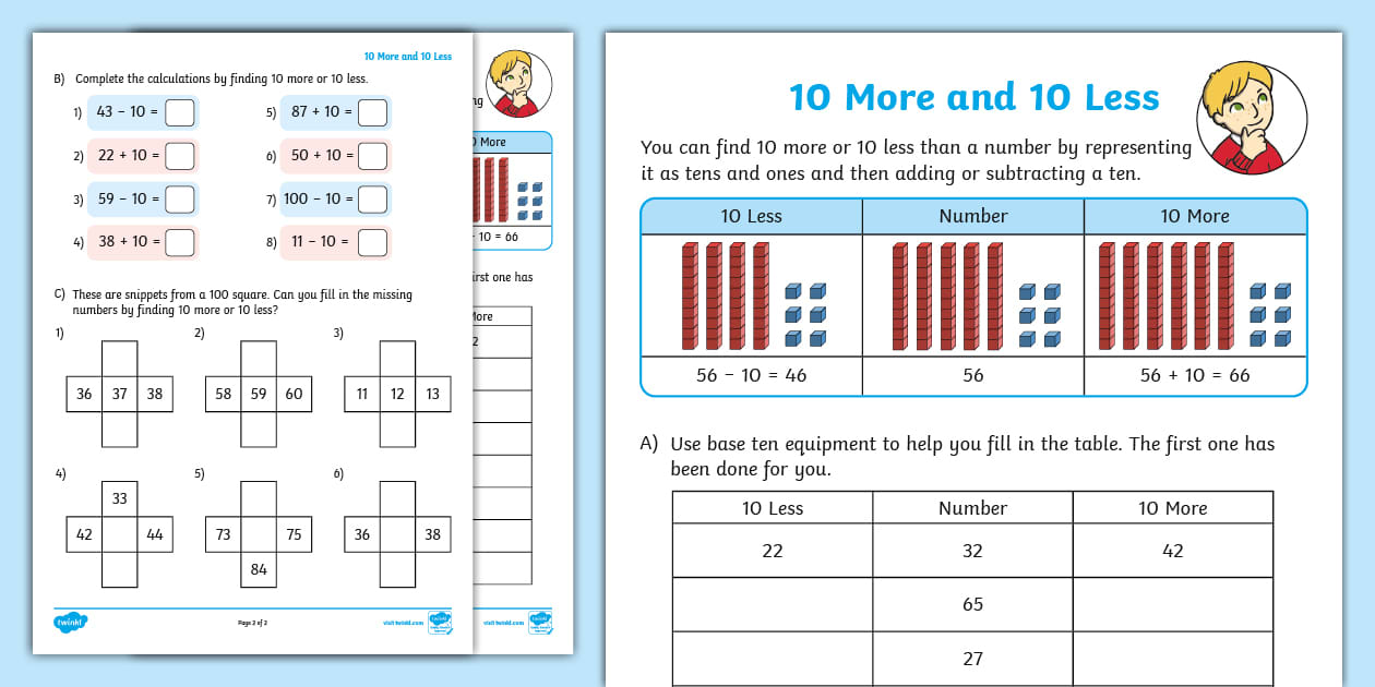 10 More and 10 Less Maths Activity Twinkl KS1 Twinkl