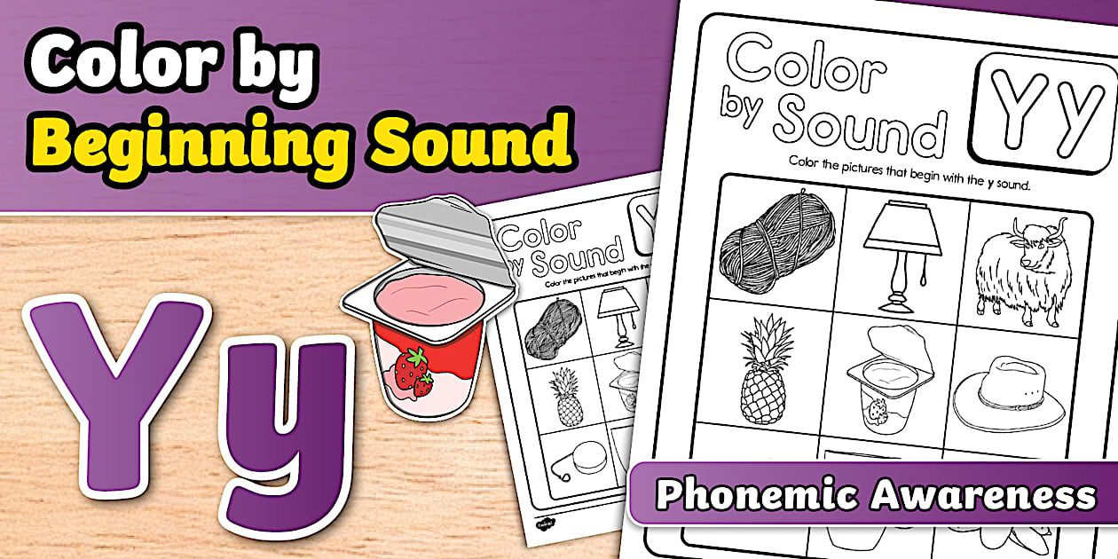 Color by Beginning Sound: Letter y Worksheet (teacher made)
