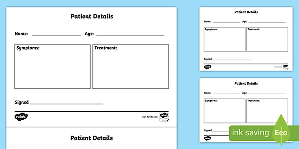 Editable Doctors' Surgery Patient Details Template - Twinkl