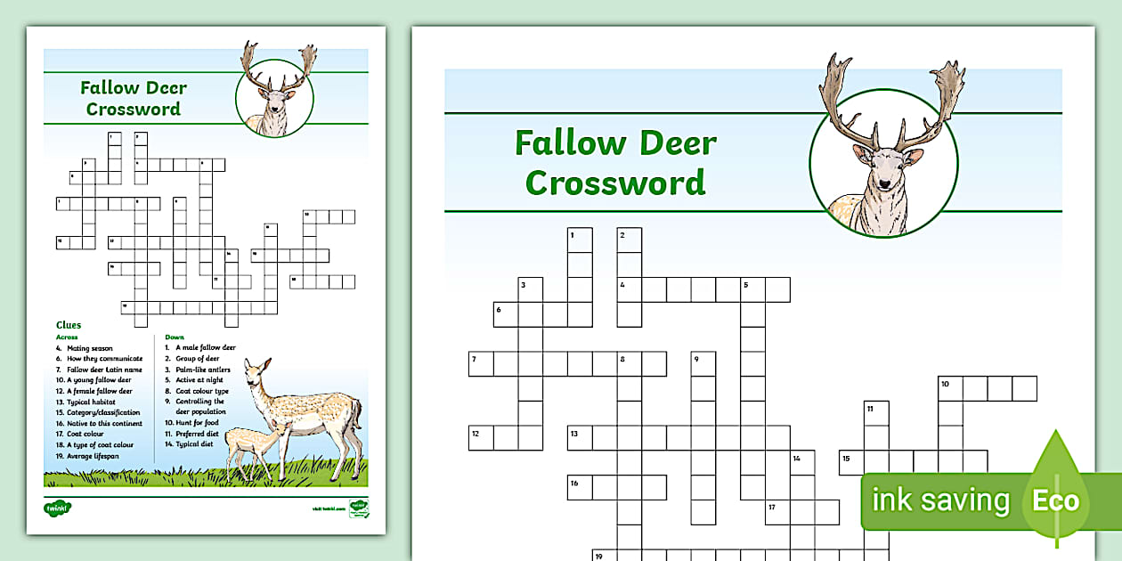Fallow Deer Crossword (teacher made) Twinkl
