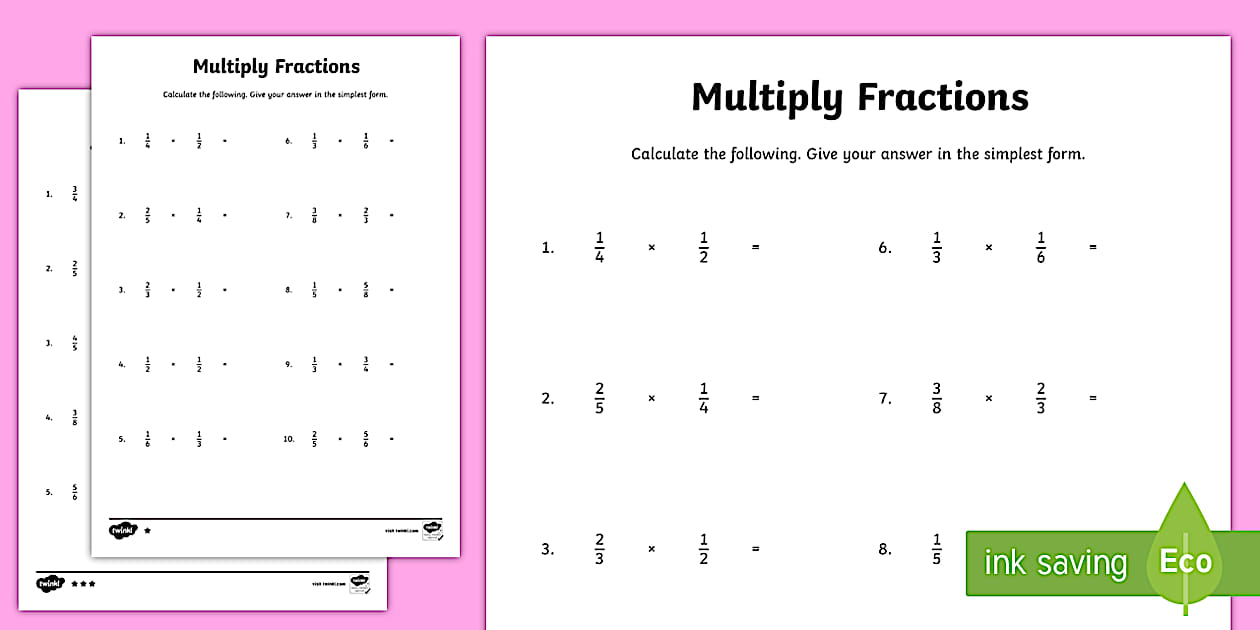Lower Ability Multiplying Fractions Worksheets - Twinkl