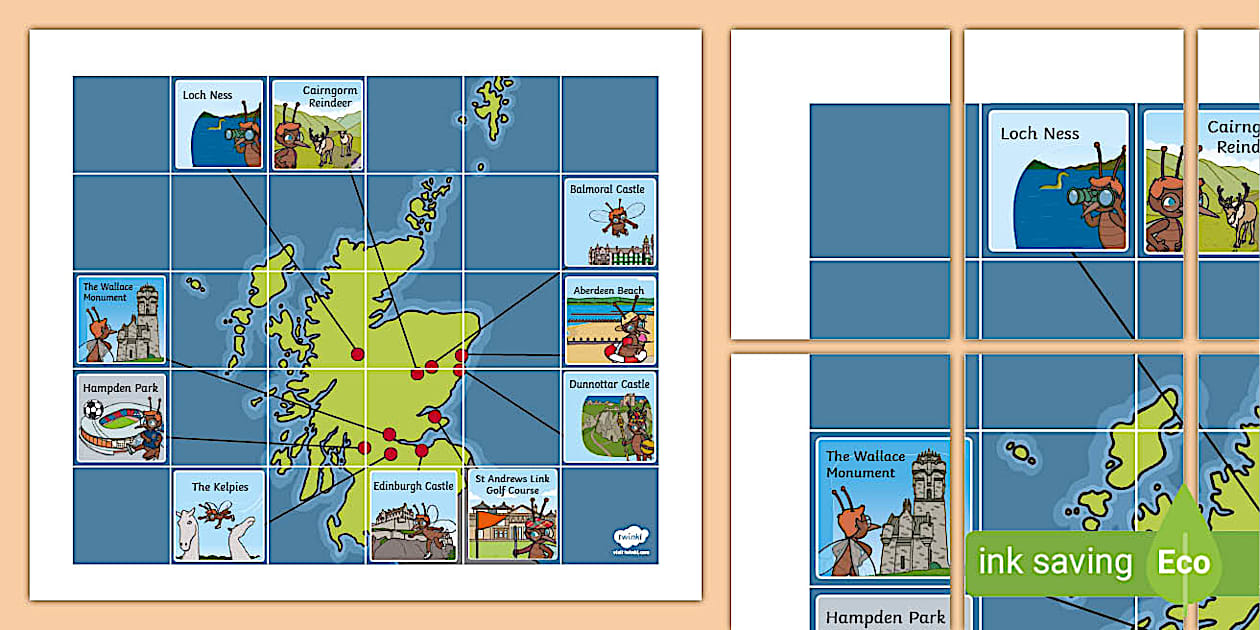 Map Object Scotland Scottish Landmarks Mat Activity (Compatible With Coding Toys)