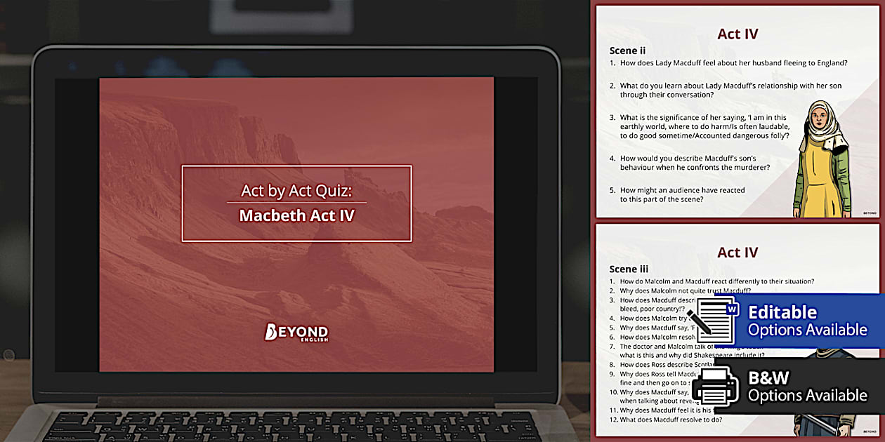 Gcse macbeth plot revision quiz act iv powerpoint twinkl